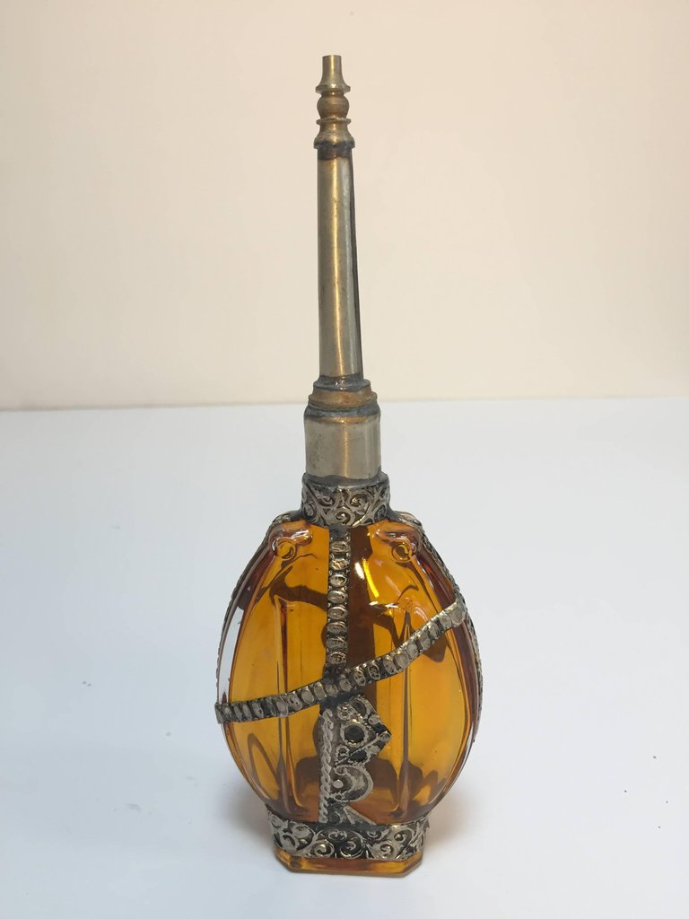 Perfume Bottle with Embossed Metal Overlay Glass