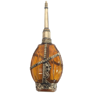 Glass Perfume Bottle with Embossed Metal Overlay