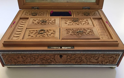 19th Century Anglo-Indian Sadeli Mosaic Jewelry Box with Lidded Compartments