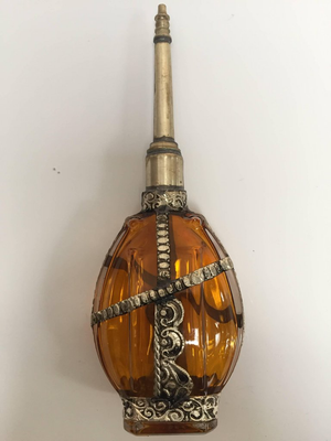 Glass Perfume Bottle with Embossed Metal Overlay