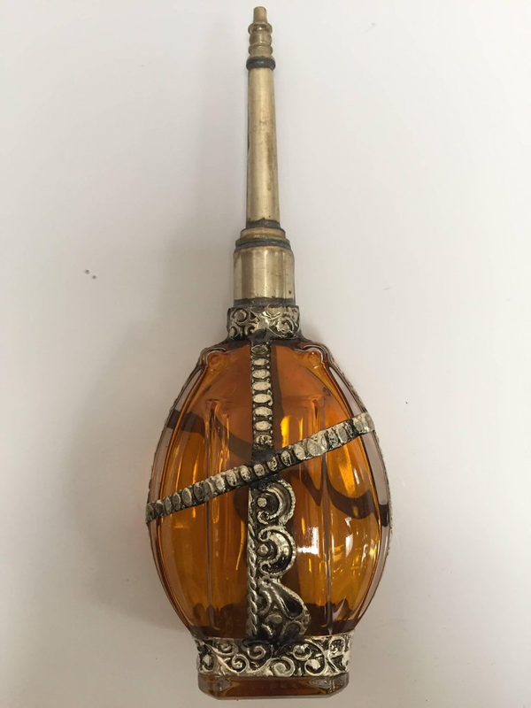 Moroccan Glass Perfume Bottle with Embossed Silvered Metal Design Over -  E-mosaik
