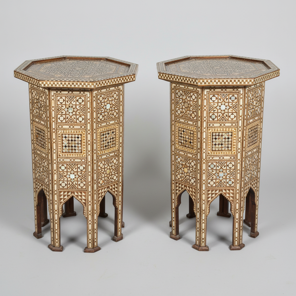   Syrian Large Pair of Octagonal Pedestal Tables
