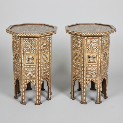  Syrian Large Pair of Octagonal Pedestal Tables