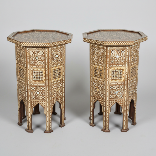   Syrian Large Pair of Octagonal Pedestal Tables