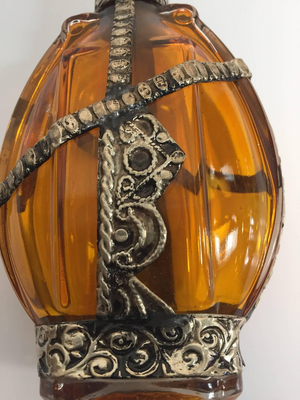 Glass Perfume Bottle with Embossed Metal Overlay
