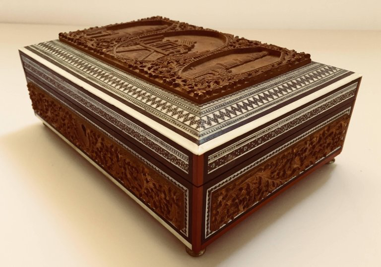 19th Century Anglo-Indian Sadeli Mosaic Jewelry Box with Lidded Compartments