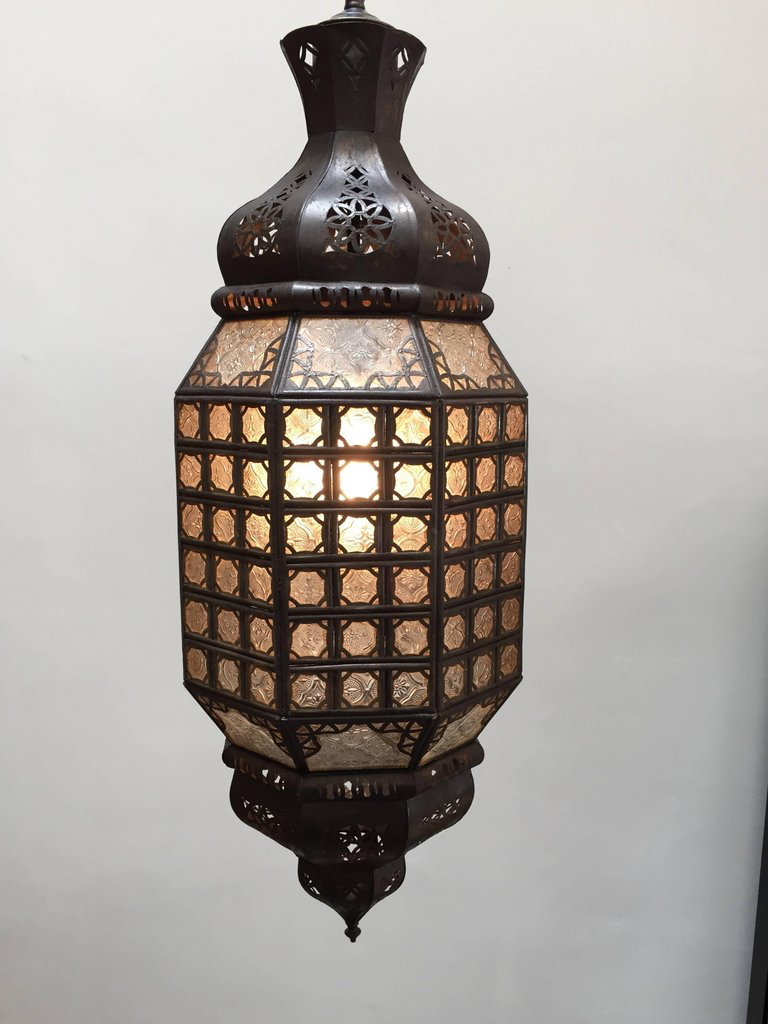 Moroccan Glass Lantern with Metal Filigree and Clear Glass – view 2