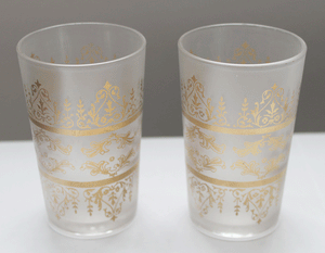 Moroccan traditional Tea Glasses Frosted with Gold Design, Set of 6