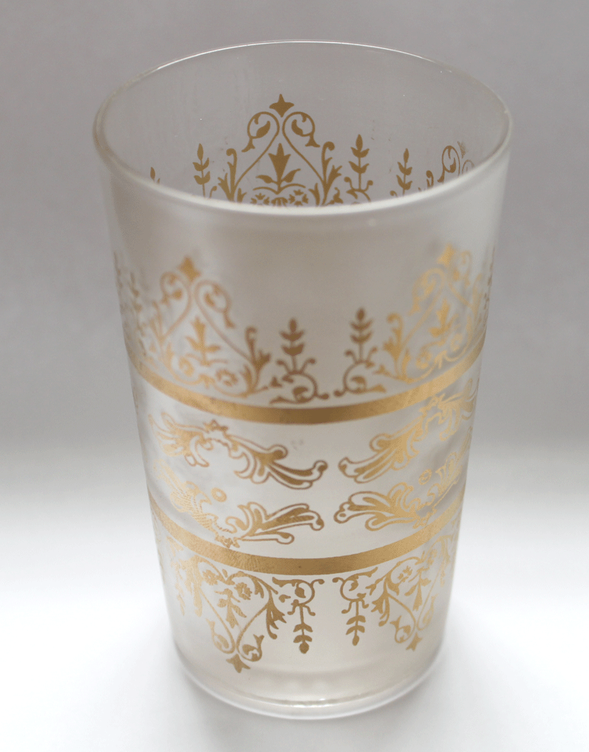 Set of Six Moroccan Moorish Glasses, White Frosted & Gold, Handmade