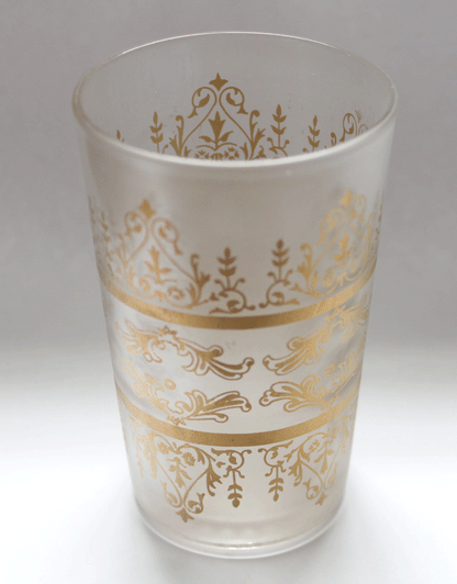 Set of Six Moroccan Moorish Glasses, White Frosted & Gold, Handmade