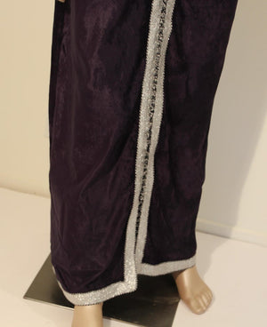 Vintage Caftan, Dark Blue Silk Velvet with Silver Trim, 1960s
