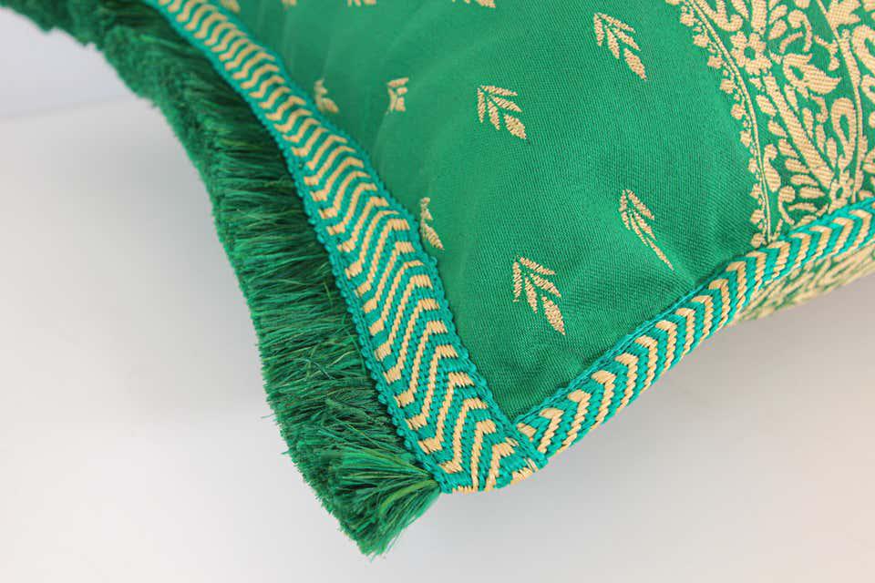Large Moroccan Damask Green Bolster Lumbar Decorative Pillow