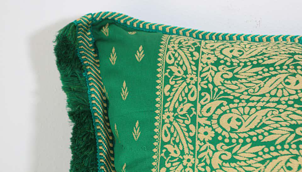 Large Moroccan Damask Green Bolster Lumbar Decorative Pillow