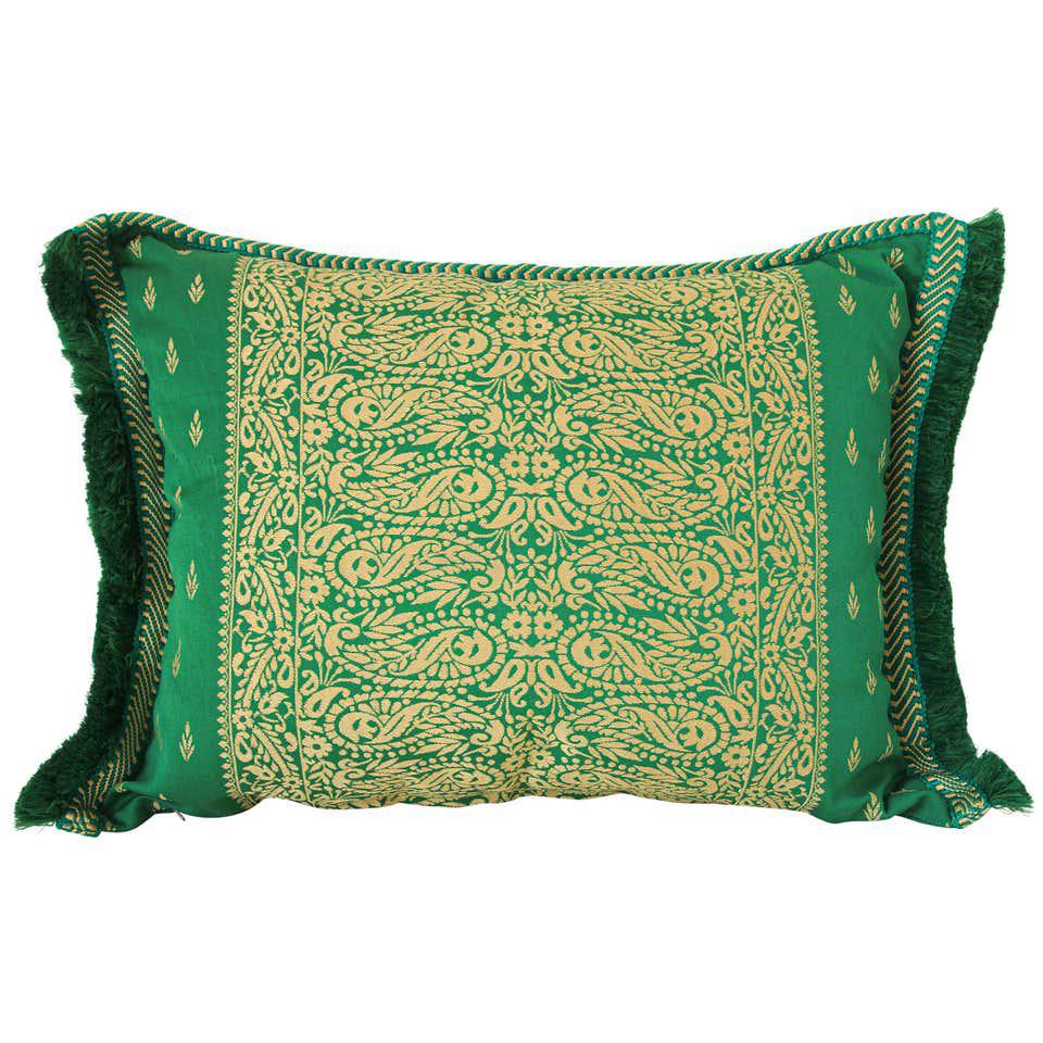 Large Moroccan Damask Green Bolster Lumbar Decorative Pillow