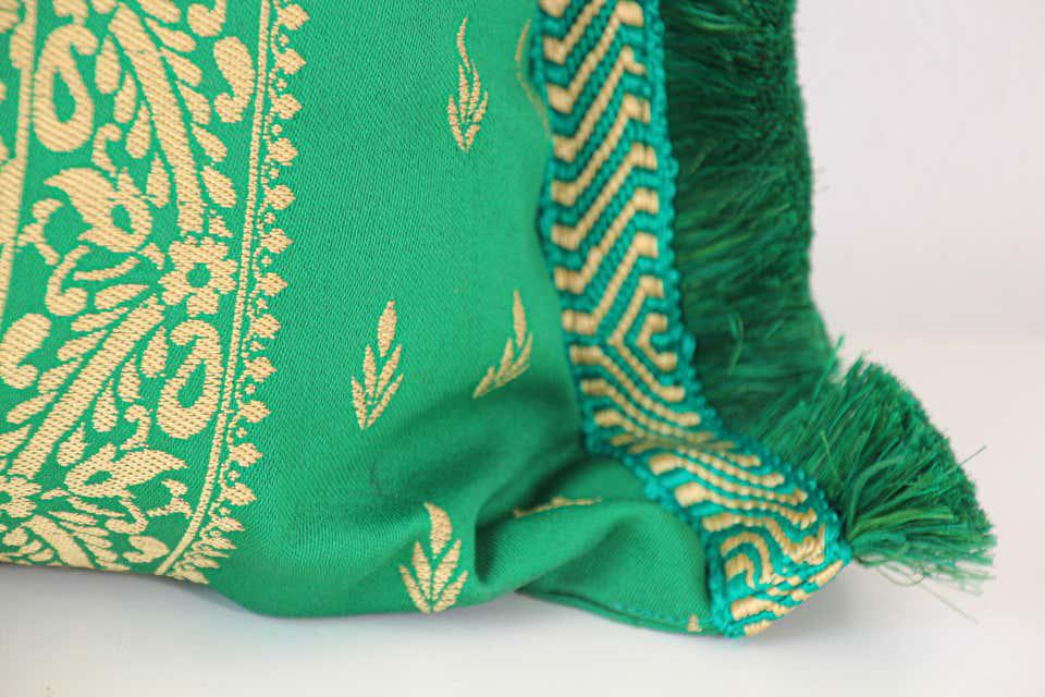 Large Moroccan Damask Green Bolster Lumbar Decorative Pillow