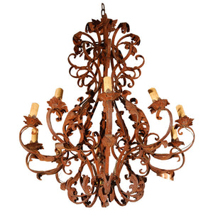 Large French Iron Chandelier