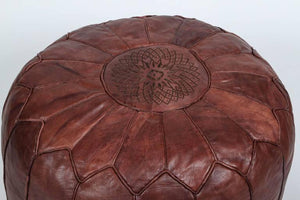 Large vintage round Moroccan leather pouf