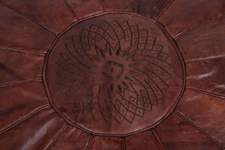 Vintage Moroccan Leather Pouf in Chocolate Brown Hand Tooled In Marrakech – view 2