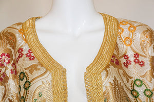 Elegant Moroccan Damask Metallic Floral Caftan