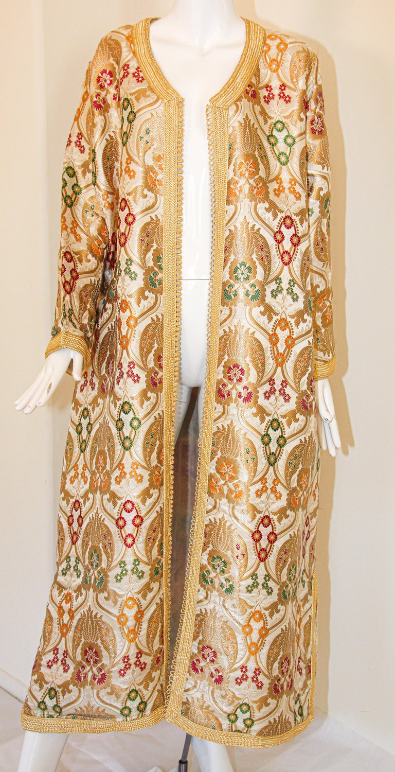 Elegant Moroccan Damask Metallic Floral Caftan