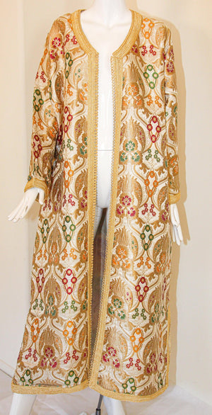 Elegant Moroccan Damask Metallic Floral Caftan