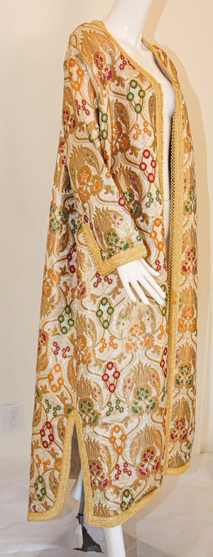 Elegant Moroccan Damask Metallic Floral Caftan