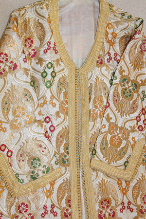 Elegant Moroccan Damask Metallic Floral Caftan