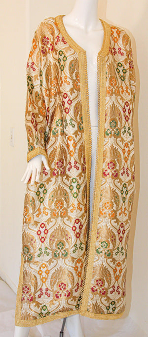 Elegant Moroccan Damask Metallic Floral Caftan