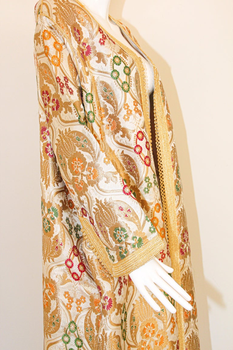 Elegant Moroccan Damask Metallic Floral Caftan