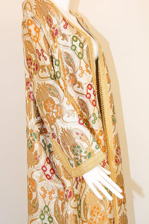 Elegant Moroccan Damask Metallic Floral Caftan