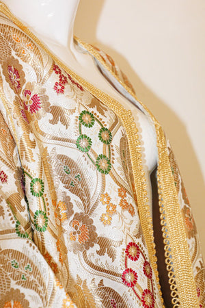 Elegant Moroccan Damask Metallic Floral Caftan