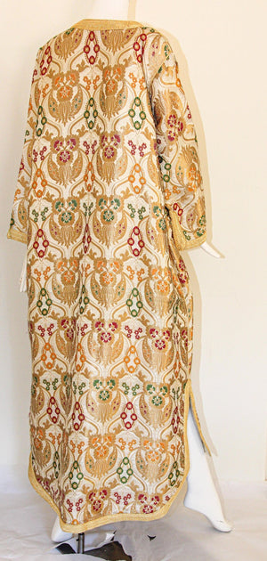 Elegant Moroccan Damask Metallic Floral Caftan