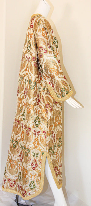 Elegant Moroccan Damask Metallic Floral Caftan