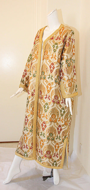 Elegant Moroccan Damask Metallic Floral Caftan