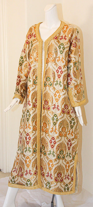 Elegant Moroccan Damask Metallic Floral Caftan