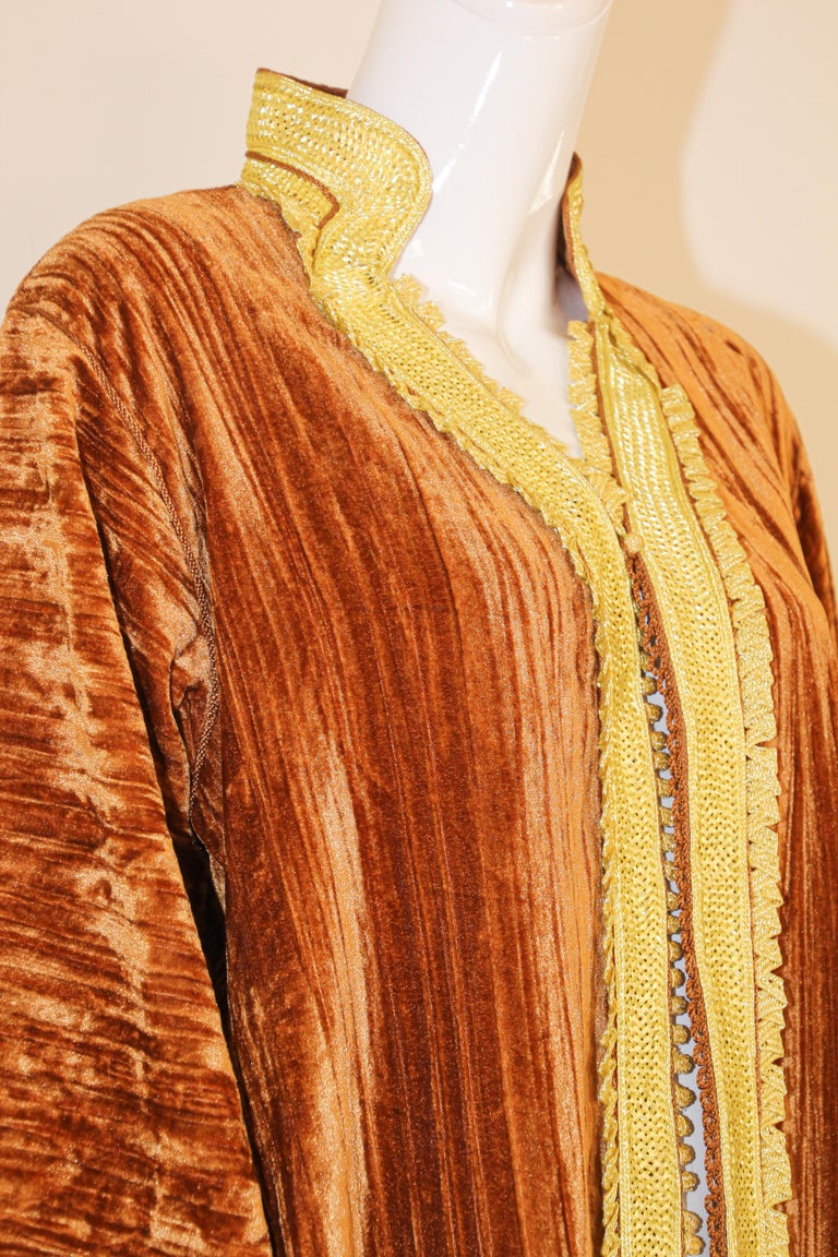 Amazing Vintage Caftan, Caramel Velvet and Gold Embroidered, ca. 1960s
