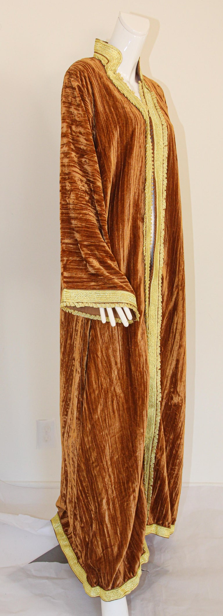 Amazing Vintage Caftan, Caramel Velvet and Gold Embroidered, ca. 1960s