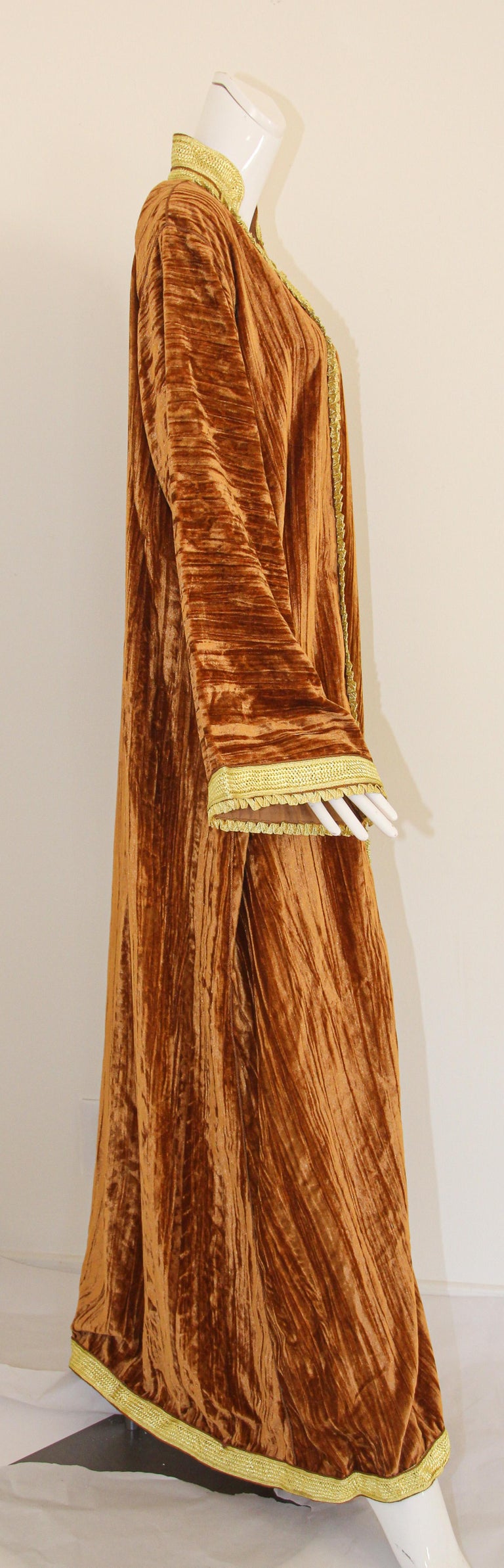 Amazing Vintage Caftan, Caramel Velvet and Gold Embroidered, ca. 1960s