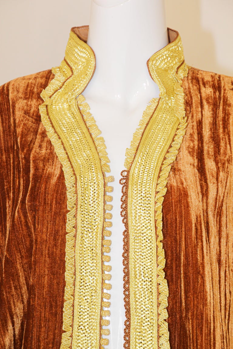 Amazing Vintage Caftan, Caramel Velvet and Gold Embroidered, ca. 1960s