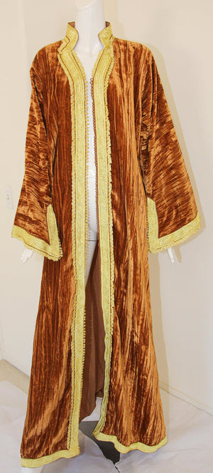 Amazing Vintage Caftan, Caramel Velvet and Gold Embroidered, ca. 1960s