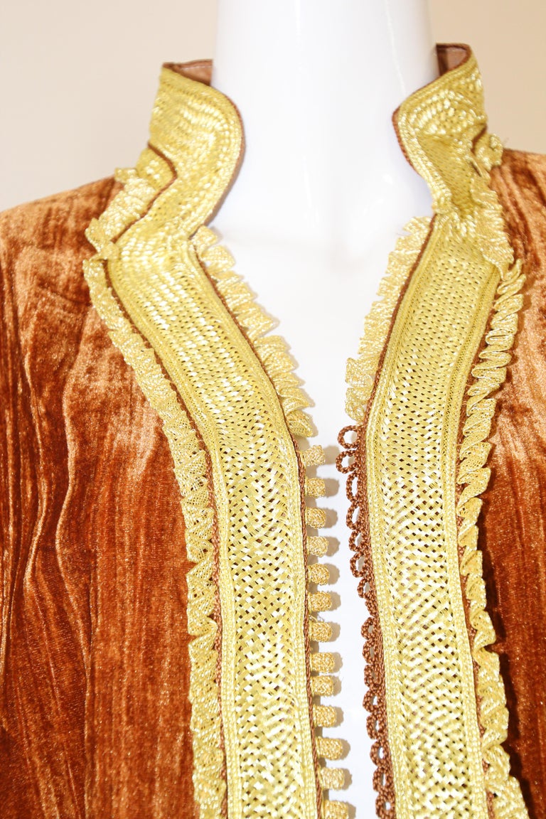 Amazing Vintage Caftan, Caramel Velvet and Gold Embroidered, ca. 1960s