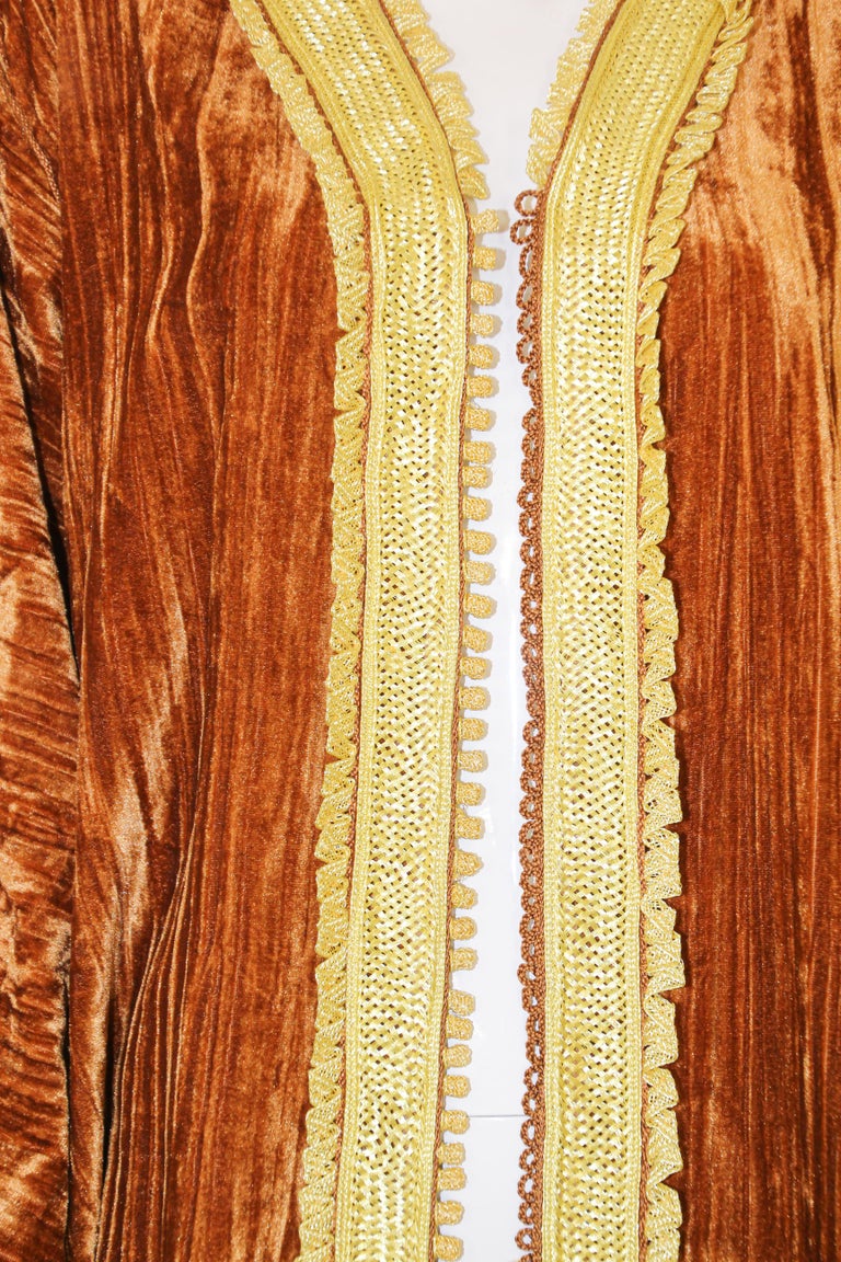 Amazing Vintage Caftan, Caramel Velvet and Gold Embroidered, ca. 1960s