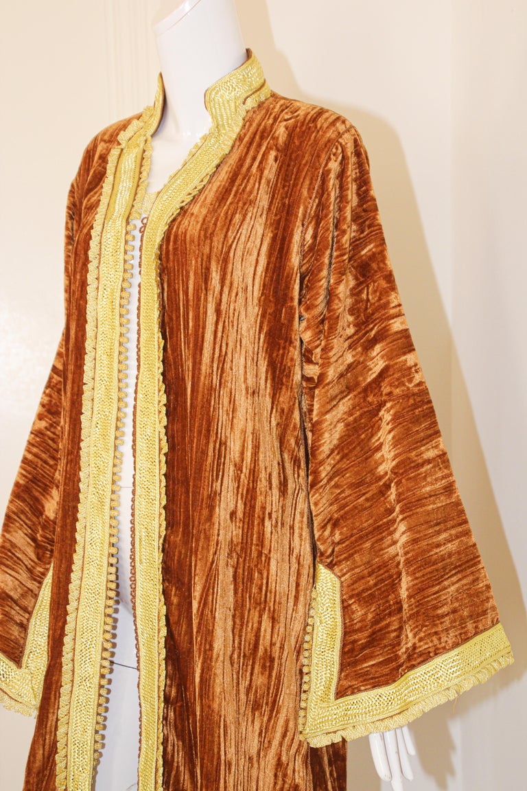 Amazing Vintage Caftan, Caramel Velvet and Gold Embroidered, ca. 1960s