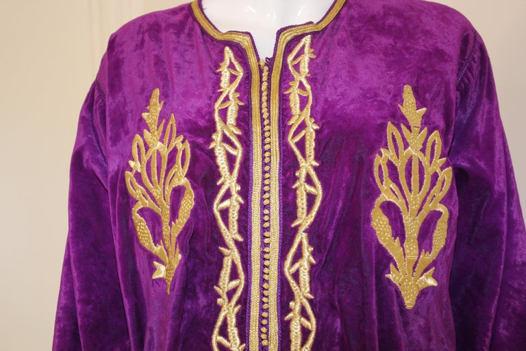 Moroccan Caftan Purple Velvet Embroidered with Gold Kaftan, circa 1970
