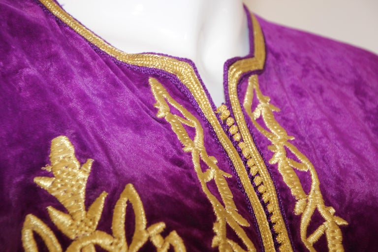 Moroccan Caftan Purple Velvet Embroidered with Gold Kaftan, circa 1970