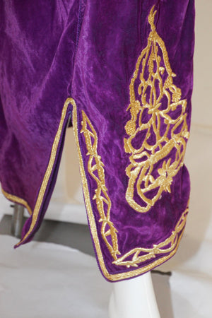 Moroccan Caftan Purple Velvet Embroidered with Gold Kaftan, circa 1970