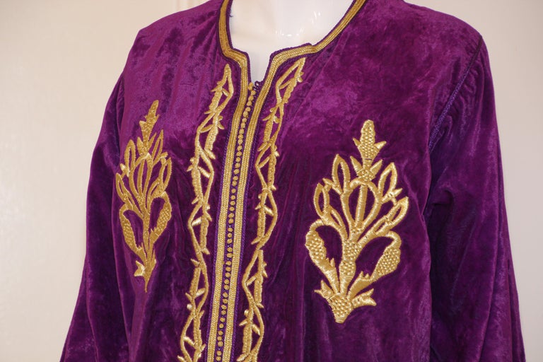 Moroccan Caftan Purple Velvet Embroidered with Gold Kaftan, circa 1970