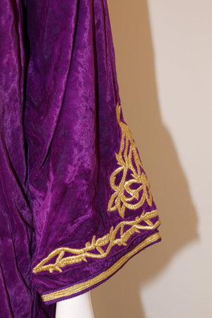 Moroccan Caftan Purple Velvet Embroidered with Gold Kaftan, circa 1970
