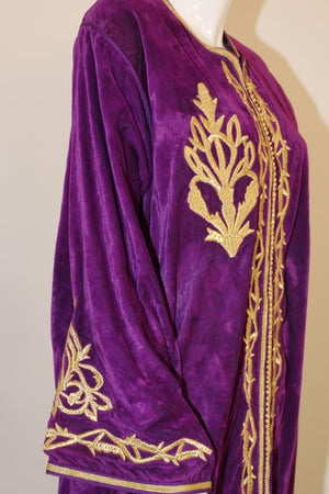Moroccan Caftan Purple Velvet Embroidered with Gold Kaftan, circa 1970