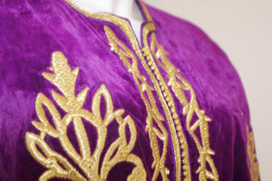 Moroccan Caftan Purple Velvet Embroidered with Gold Kaftan, circa 1970